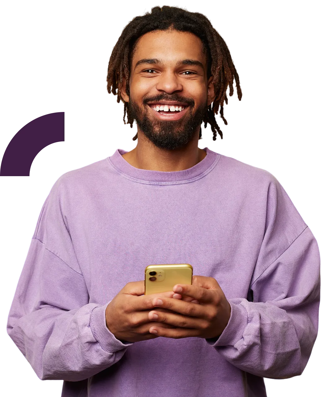 Person smiling while holding a phone