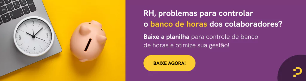 Relógio e cofrinho em banner sobre planilha de controle de banco de horas para gestão de RH